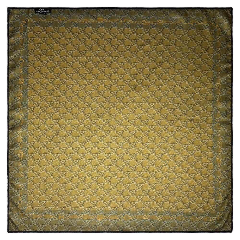 Taupe & Teal Reversible Wool Neckerchief For Men with Interlock Pattern Print