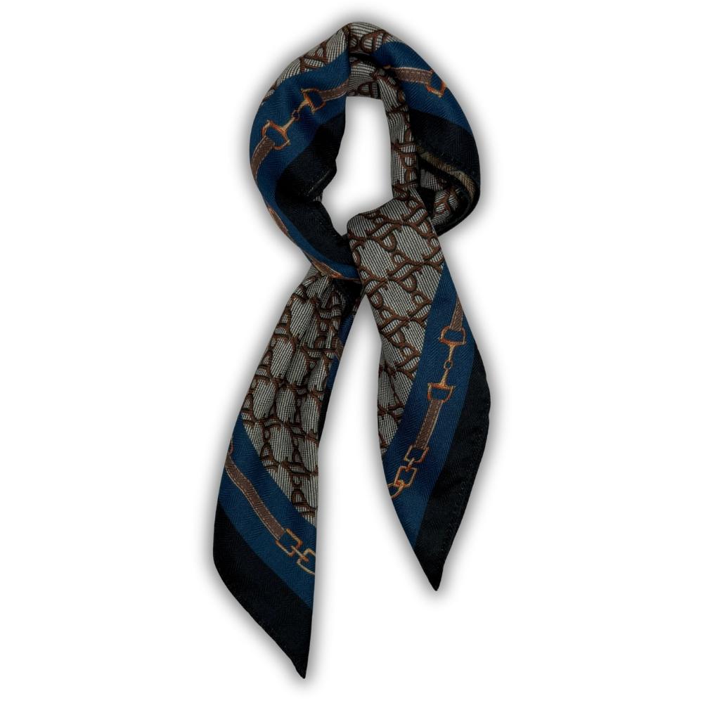 Taupe & Teal Reversible Wool Neckerchief For Men with Interlock Pattern Print