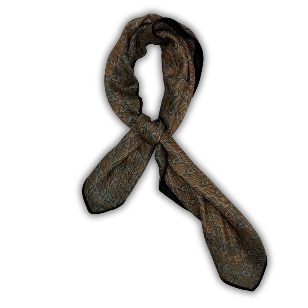Taupe & Teal Reversible Wool Neckerchief For Men with Interlock Pattern Print