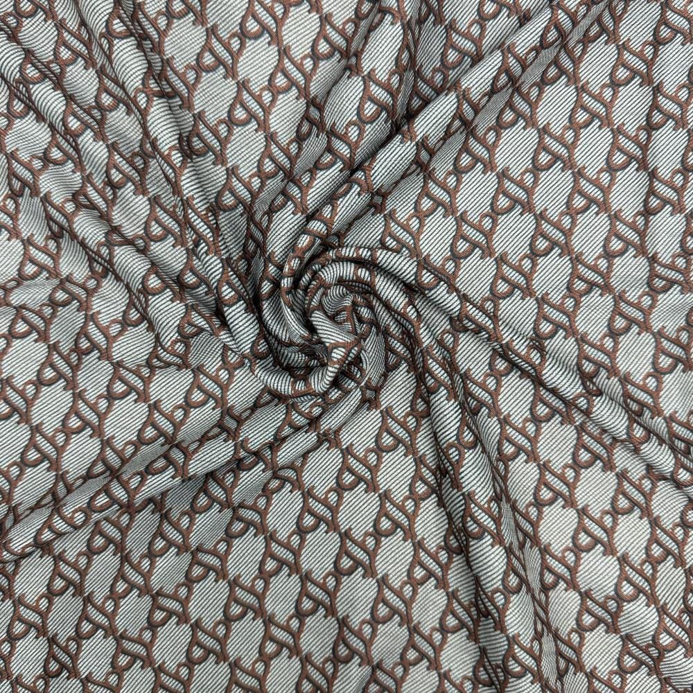Taupe & Teal Reversible Wool Neckerchief For Men with Interlock Pattern Print