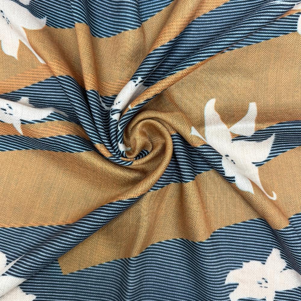 Charcoal Grey & Teal Reversible Wool Neckerchief For Men with Pinstripe Color Block Design