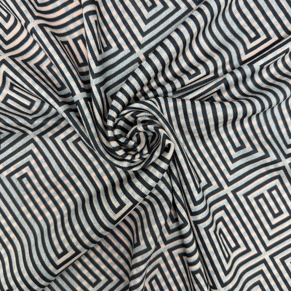 Black & Rust Orange Reversible Wool Neckerchief For Men with Geometric Maze Print