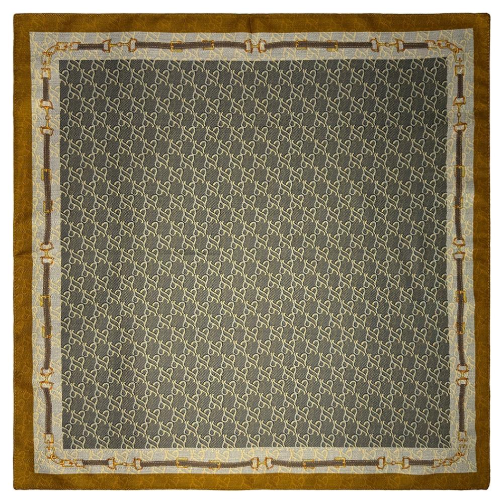 Charcoal Grey & Mustard Reversible Wool Neckerchief For Men with Chain Link Print