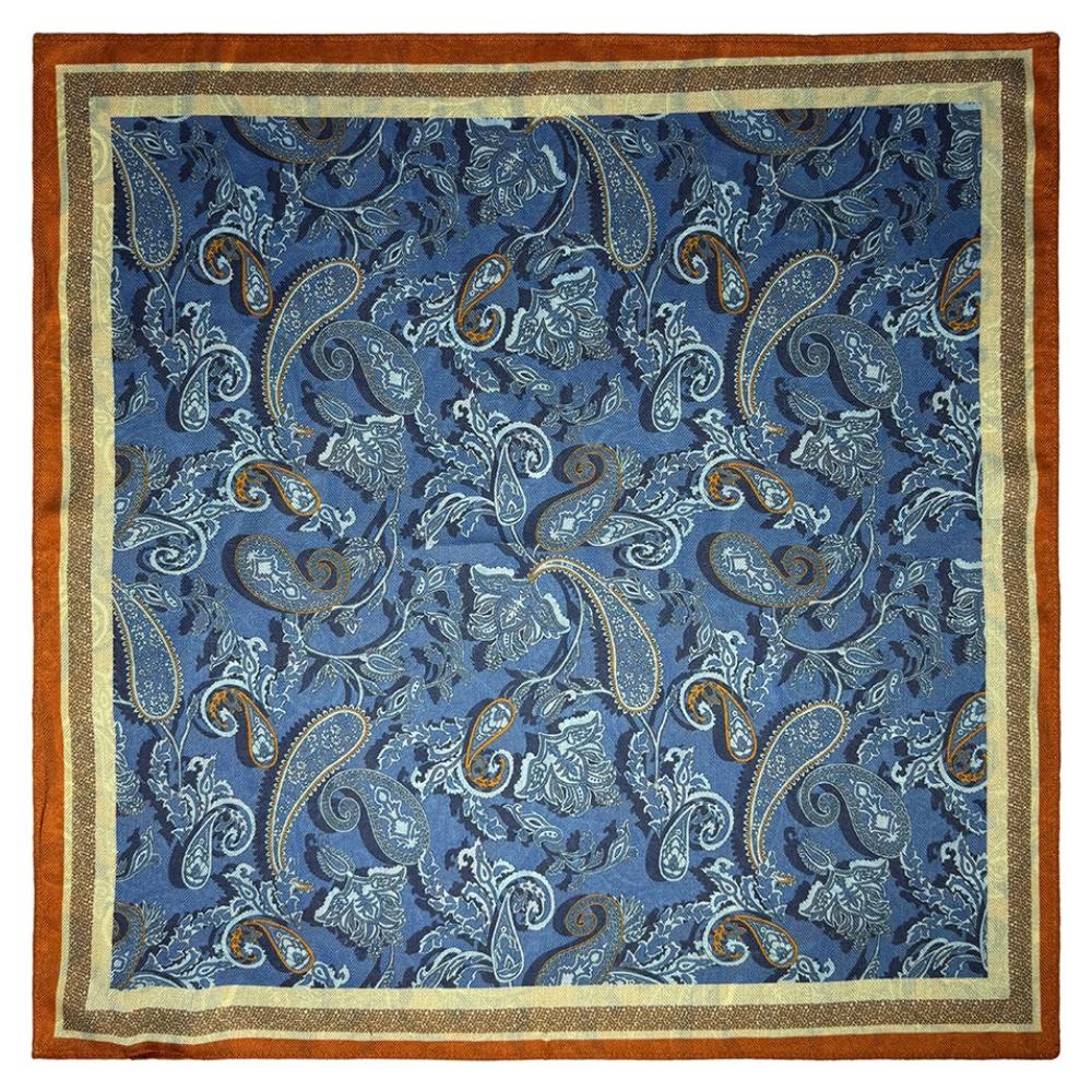 Rust & Blue Reversible Wool Neckerchief for Men - Paisley