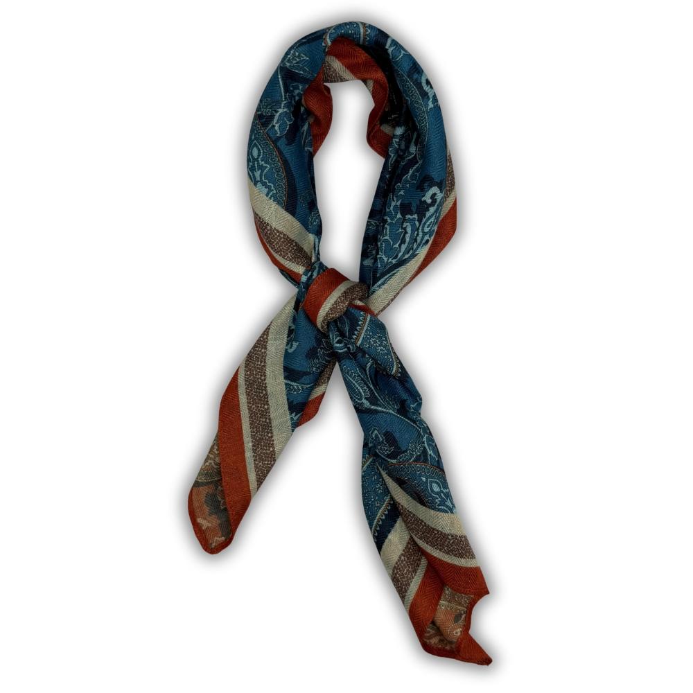 Rust & Blue Reversible Wool Neckerchief for Men - Paisley
