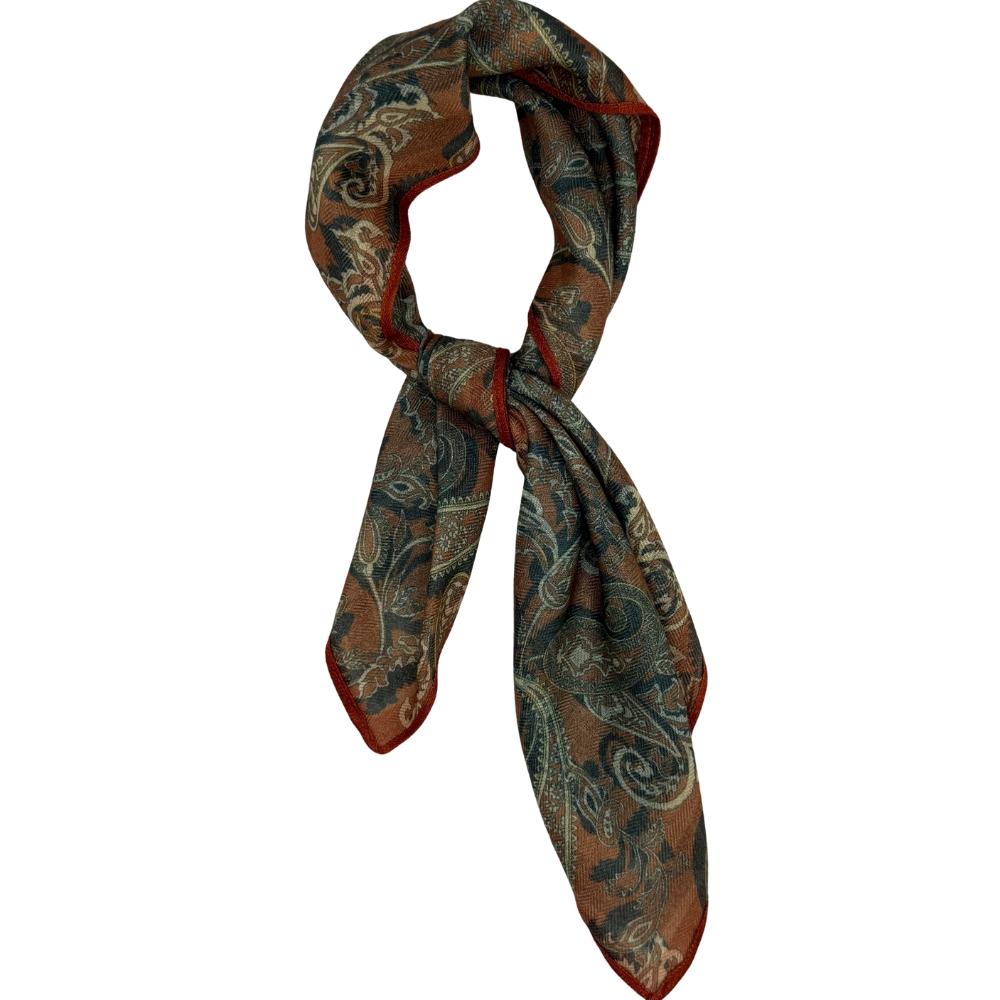 Rust & Blue Reversible Wool Neckerchief for Men - Paisley