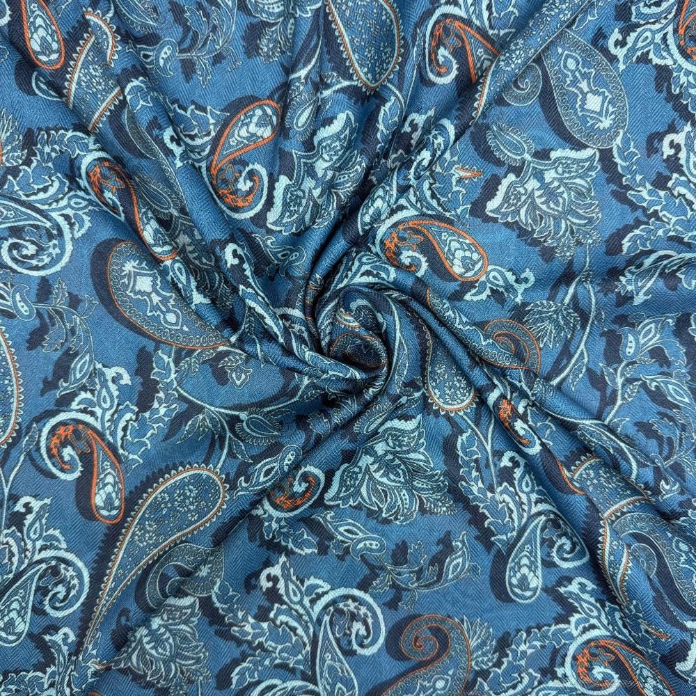 Rust & Blue Reversible Wool Neckerchief for Men - Paisley