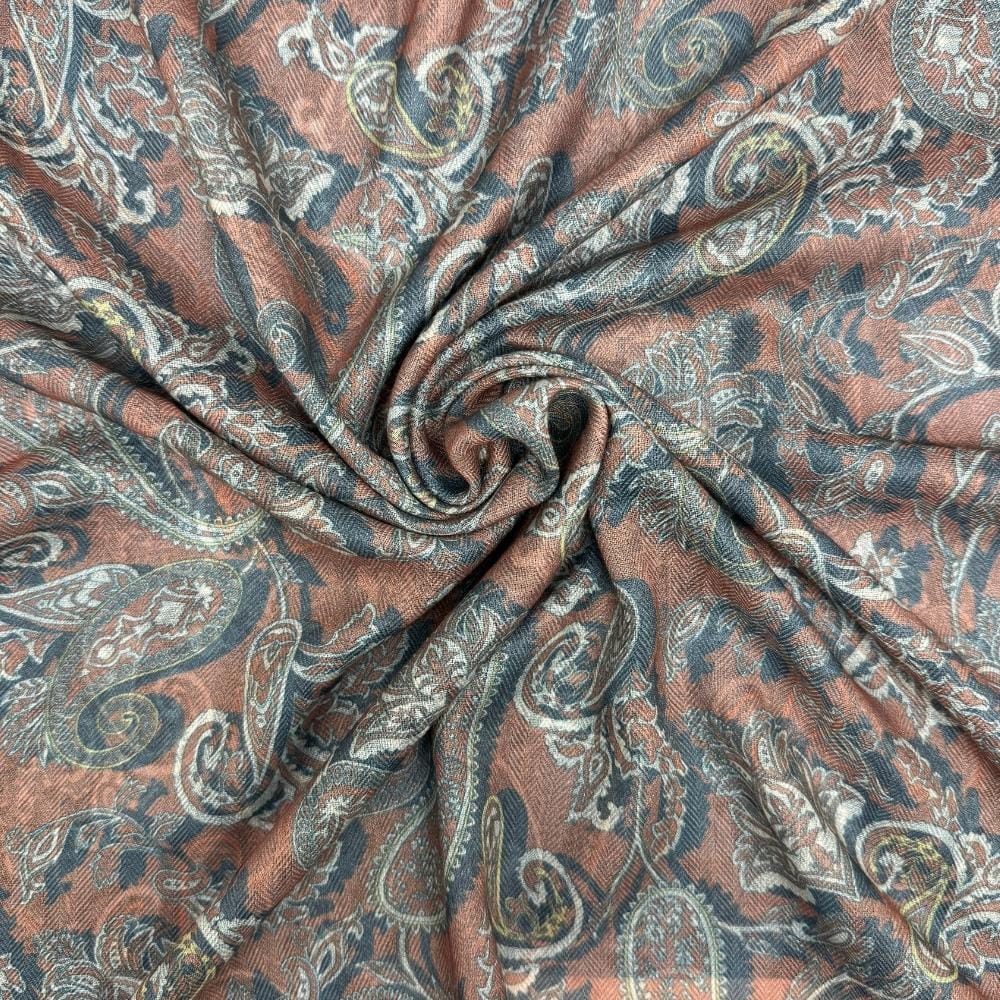 Rust & Blue Reversible Wool Neckerchief for Men - Paisley