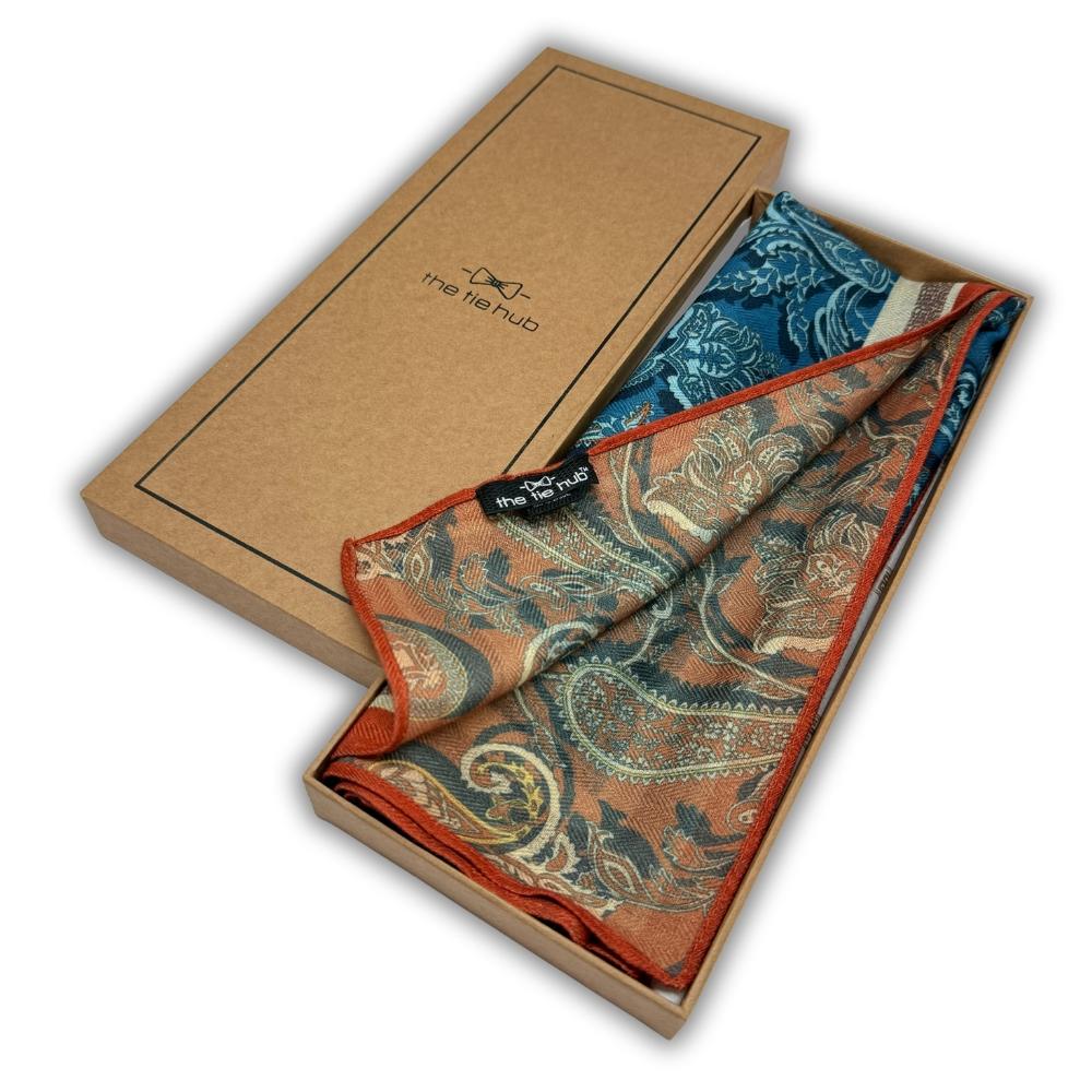 Rust & Blue Reversible Wool Neckerchief for Men - Paisley