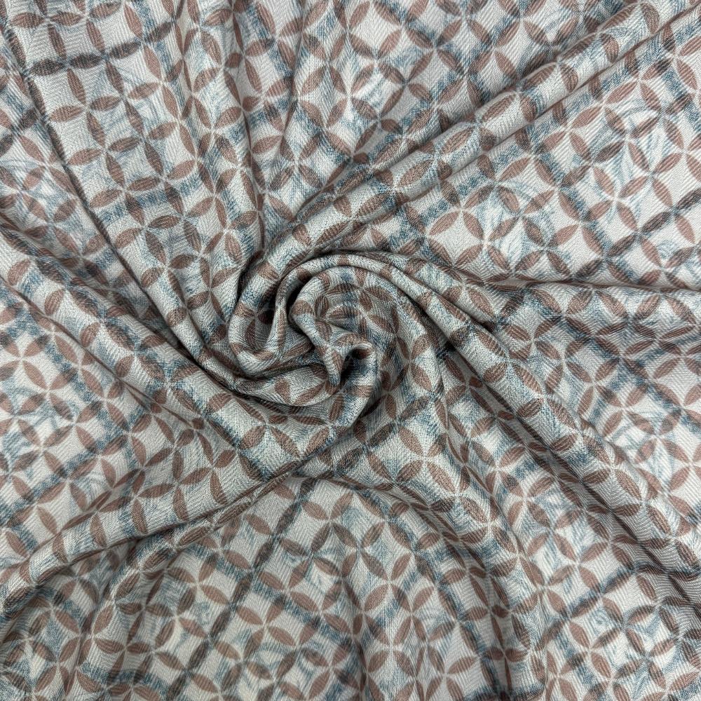 Beige & Brown Reversible Wool Neckerchief for Men - Equestrian Print & Geometric