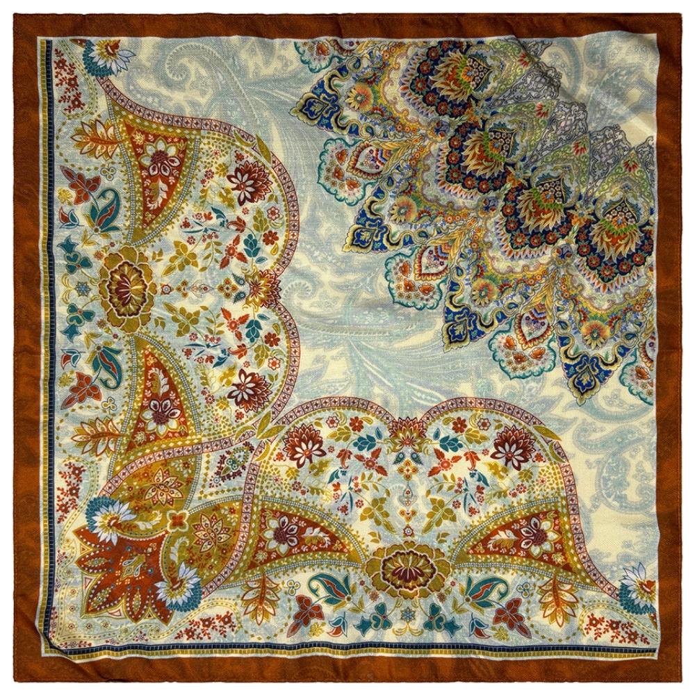 Rust & Teal Reversible Wool Neckerchief for Men - Paisley & Floral