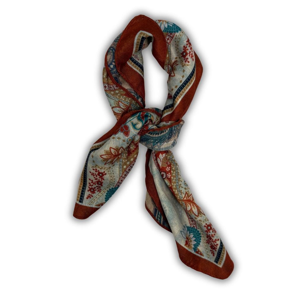 Rust & Teal Reversible Wool Neckerchief for Men - Paisley & Floral