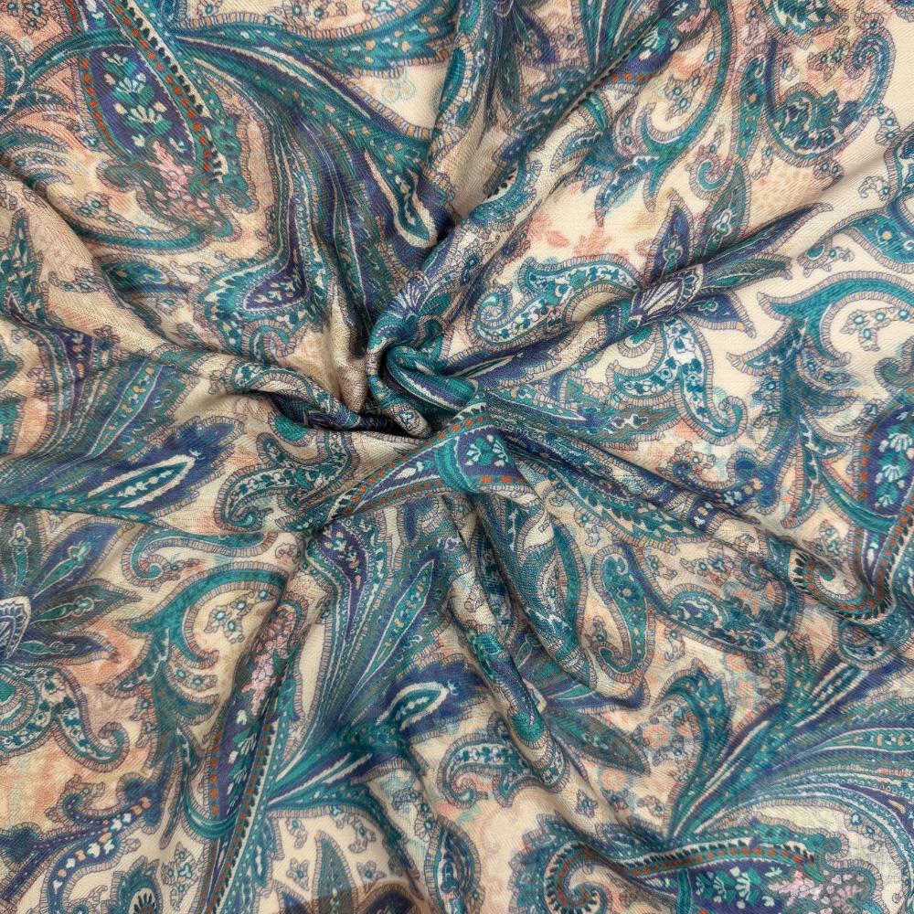 Rust & Teal Reversible Wool Neckerchief for Men - Paisley & Floral