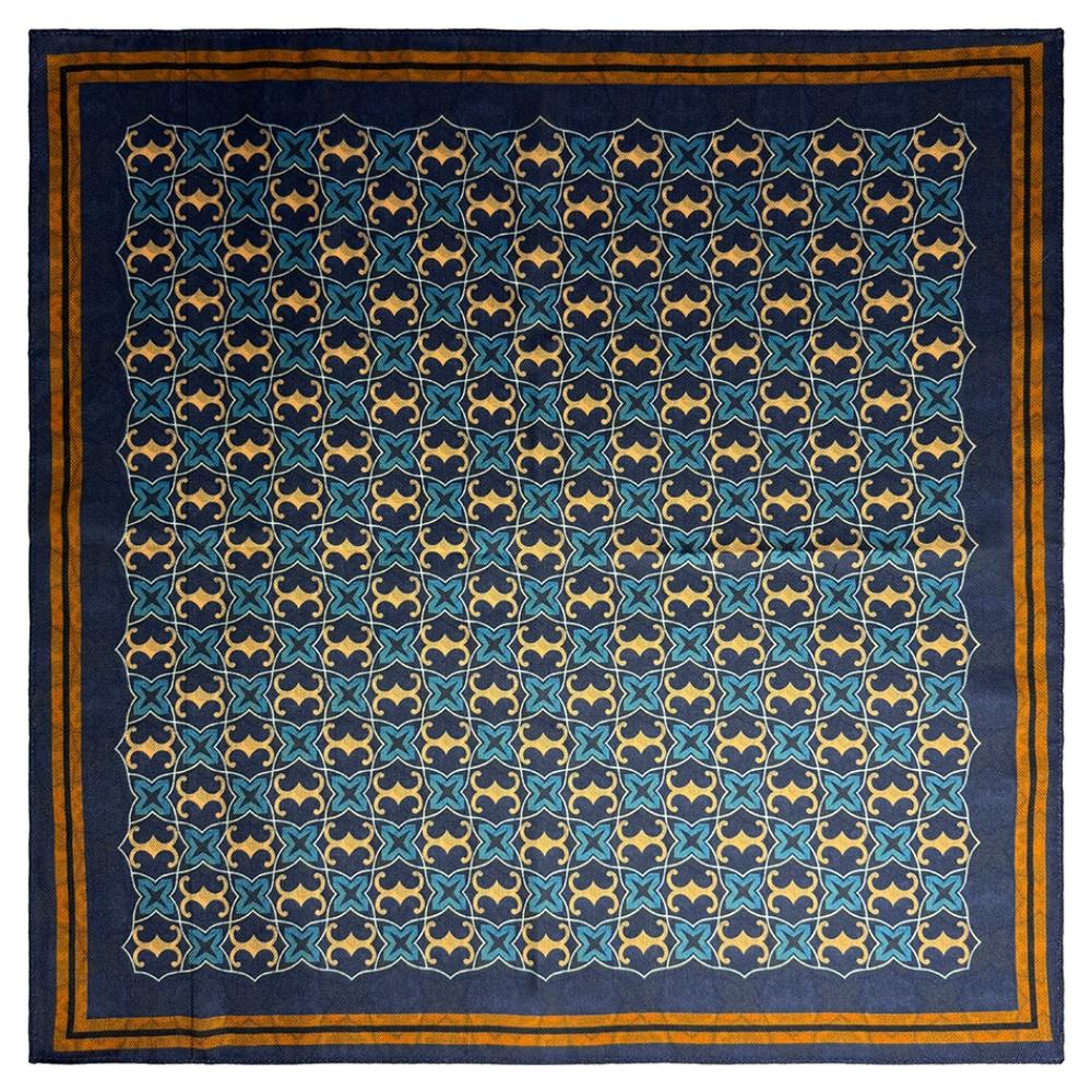 Green & Navy Reversible Wool Neckerchief for Men - Star Grid & Stripe