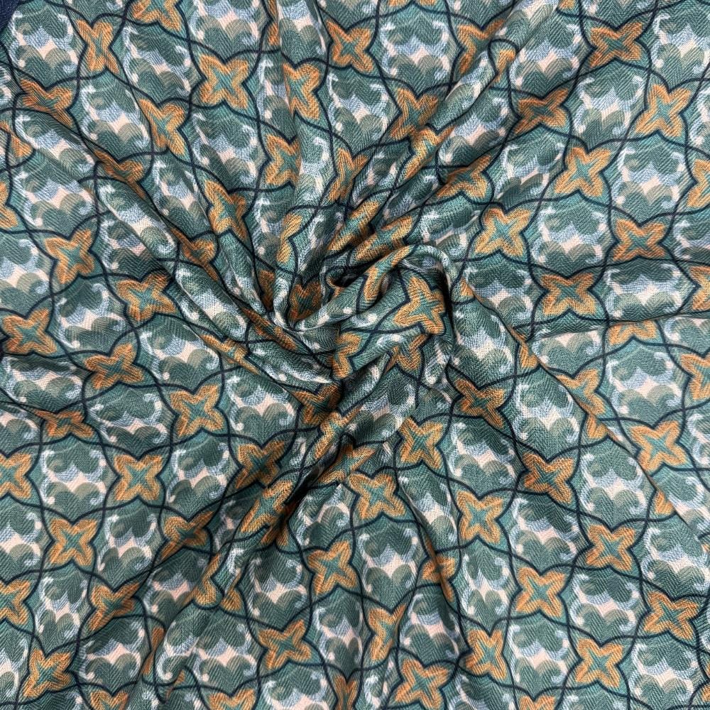 Green & Navy Reversible Wool Neckerchief for Men - Star Grid & Stripe