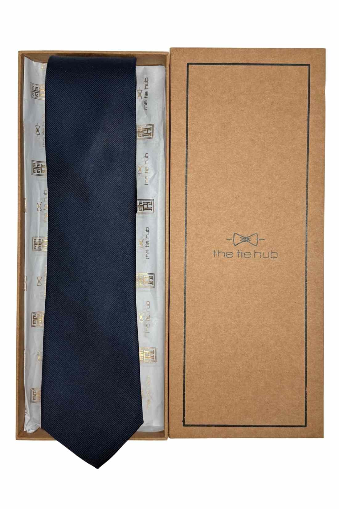 The Tie Hub Solid Dark Blue Silk Premium Necktie