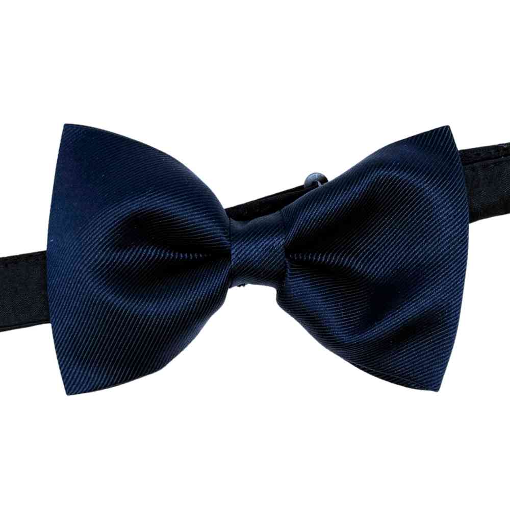 Navy Blue Self Textured Twill Effect Classic Silk Bow Tie | The Tie Hub