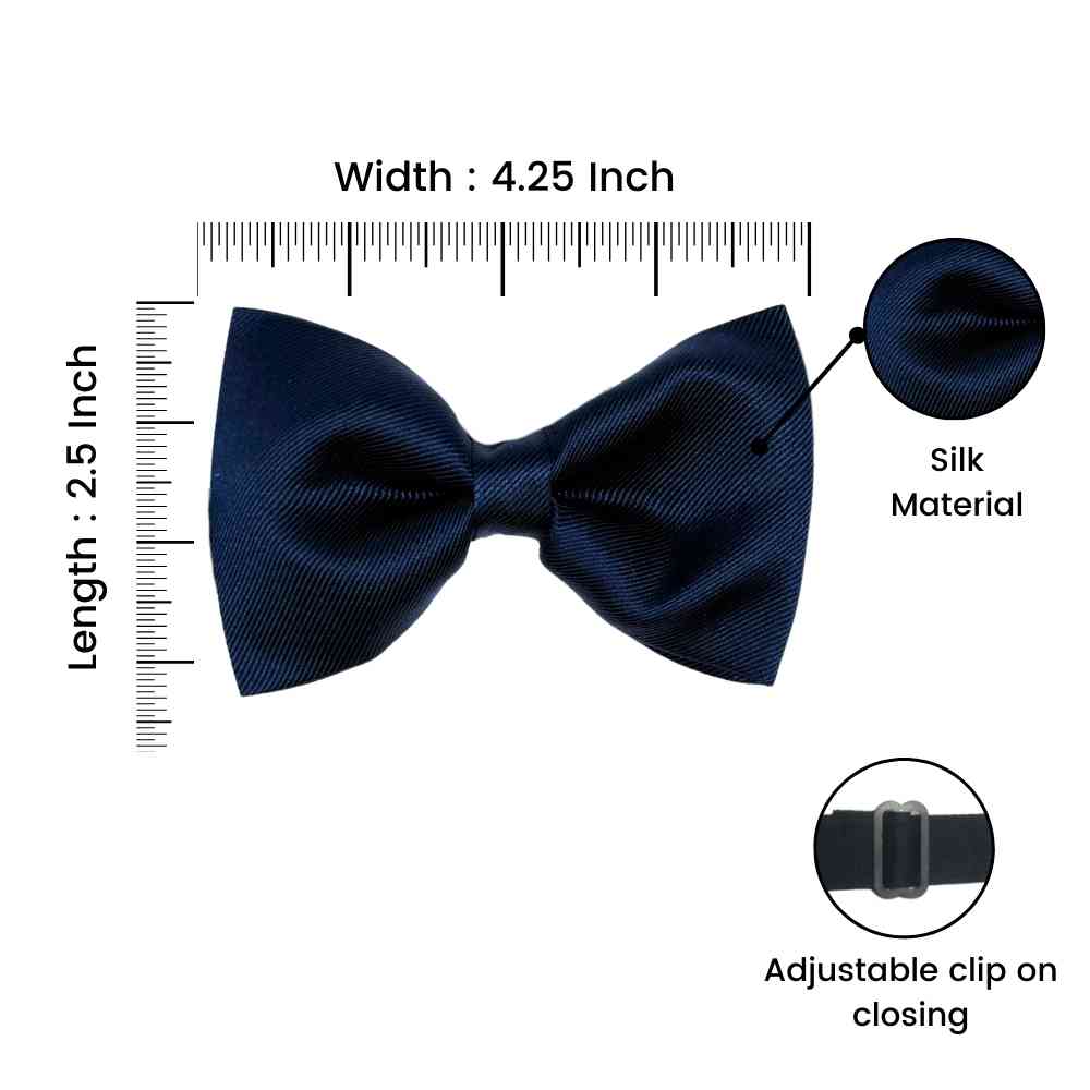 Navy Blue Self Textured Twill Effect Classic Silk Bow Tie | The Tie Hub