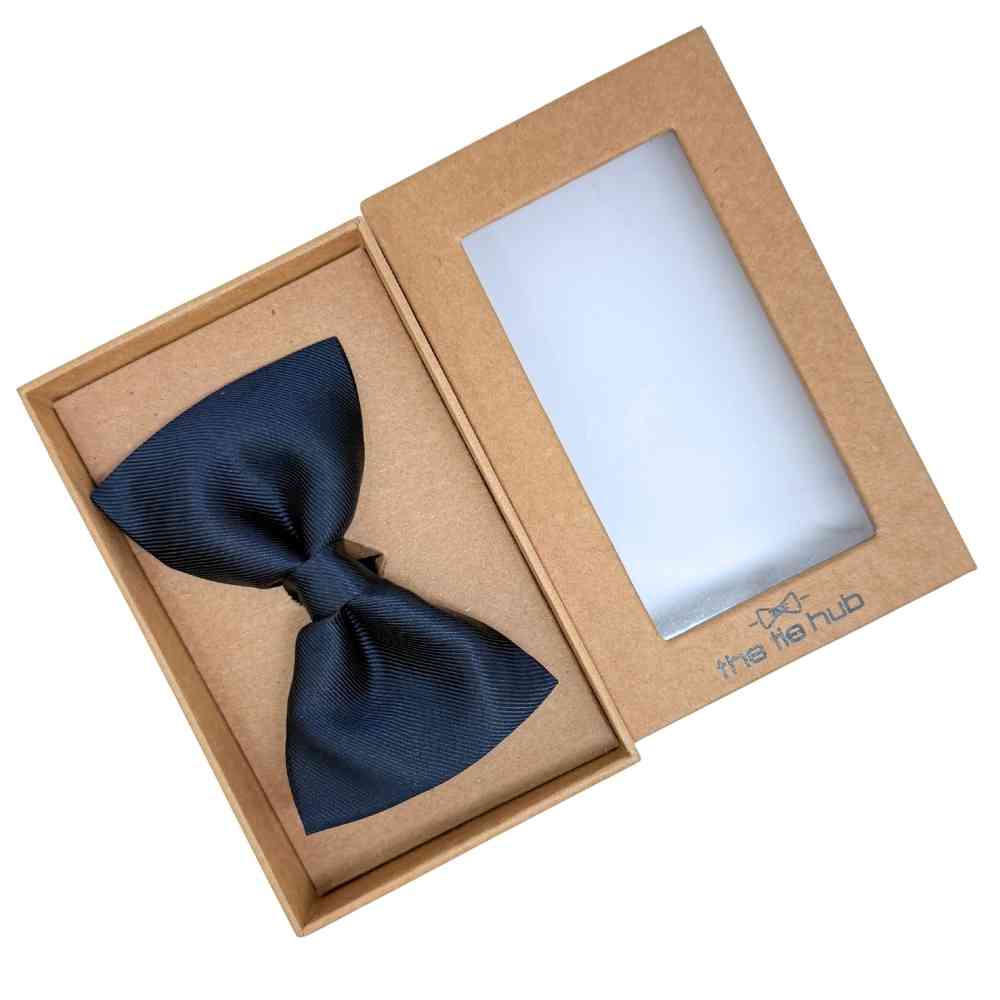 Navy Blue Self Textured Twill Effect Classic Silk Bow Tie | The Tie Hub