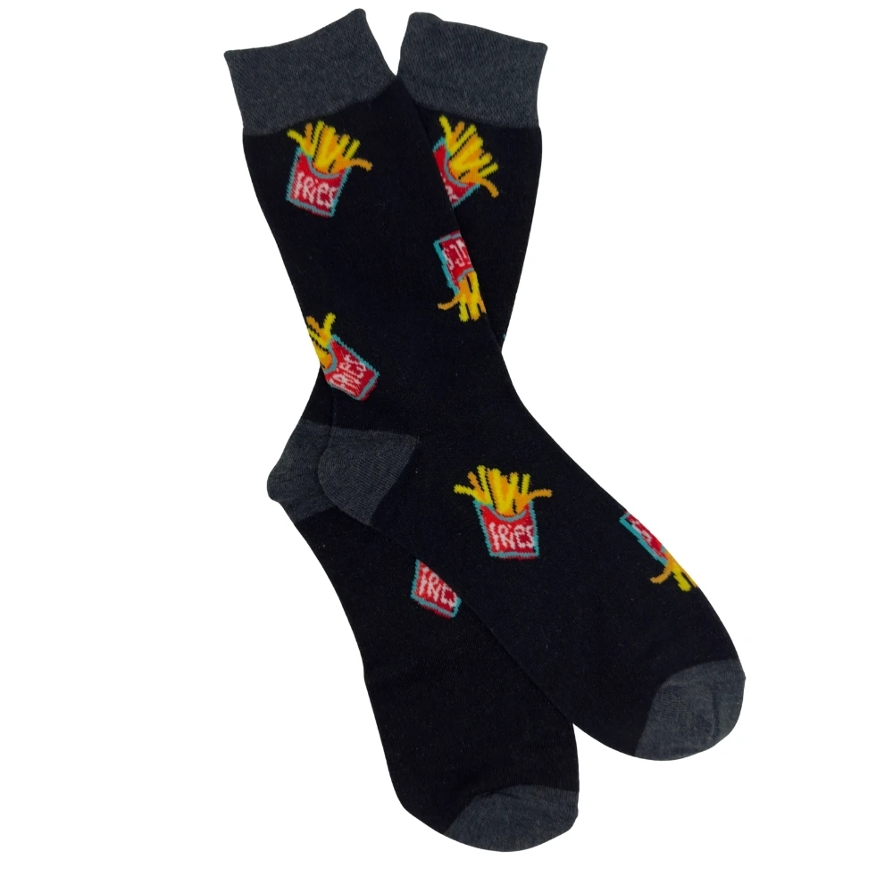 Black Fries Print Cotton Socks Premium Design β Breathable Comfort Fit