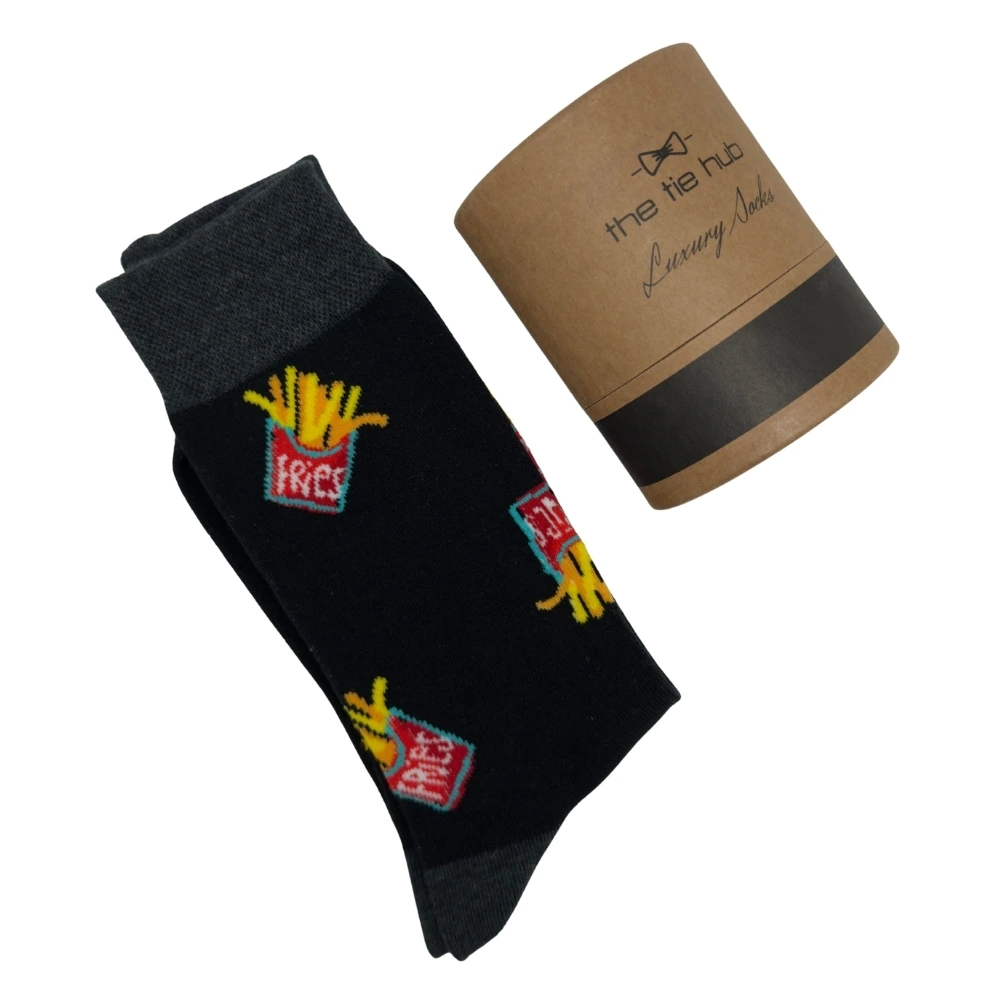 Black Fries Print Cotton Socks Premium Design β Breathable Comfort Fit