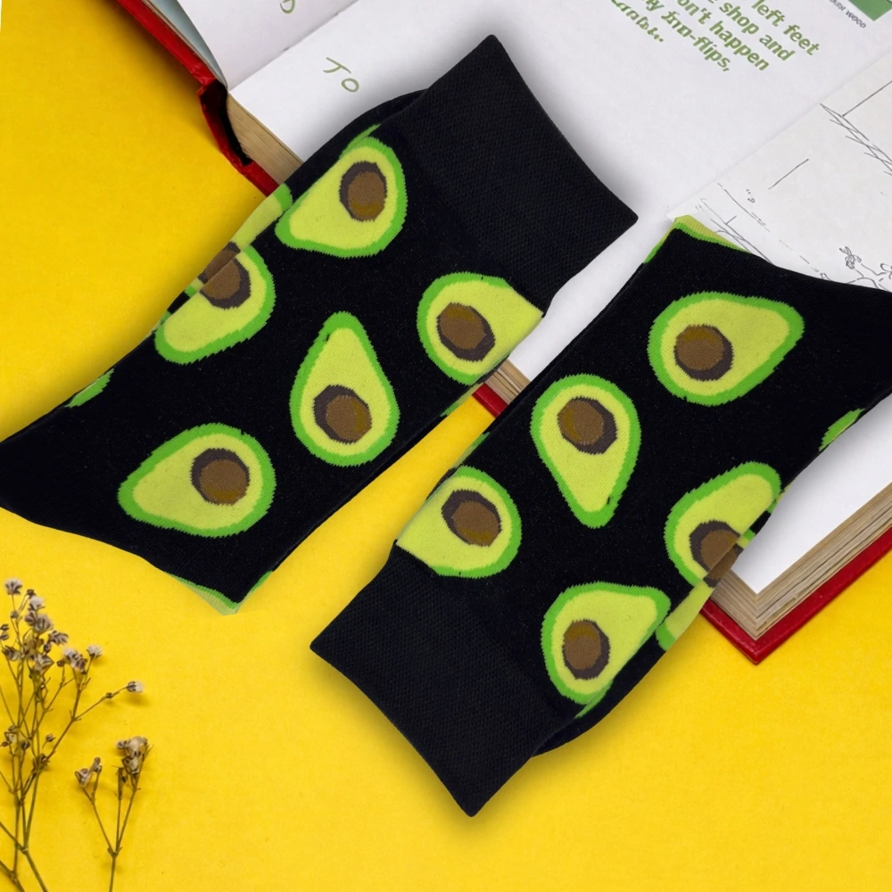 Premium Black Avocado Print Socks – Stylish Cotton Blend Comfort Fit
