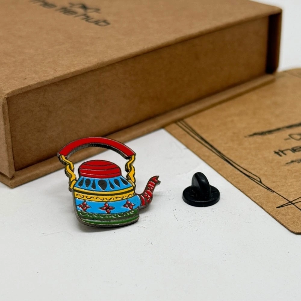 Red Tea Kettle Lapel Pin – Unique Brass Statement Accessory for Stylish Outfits