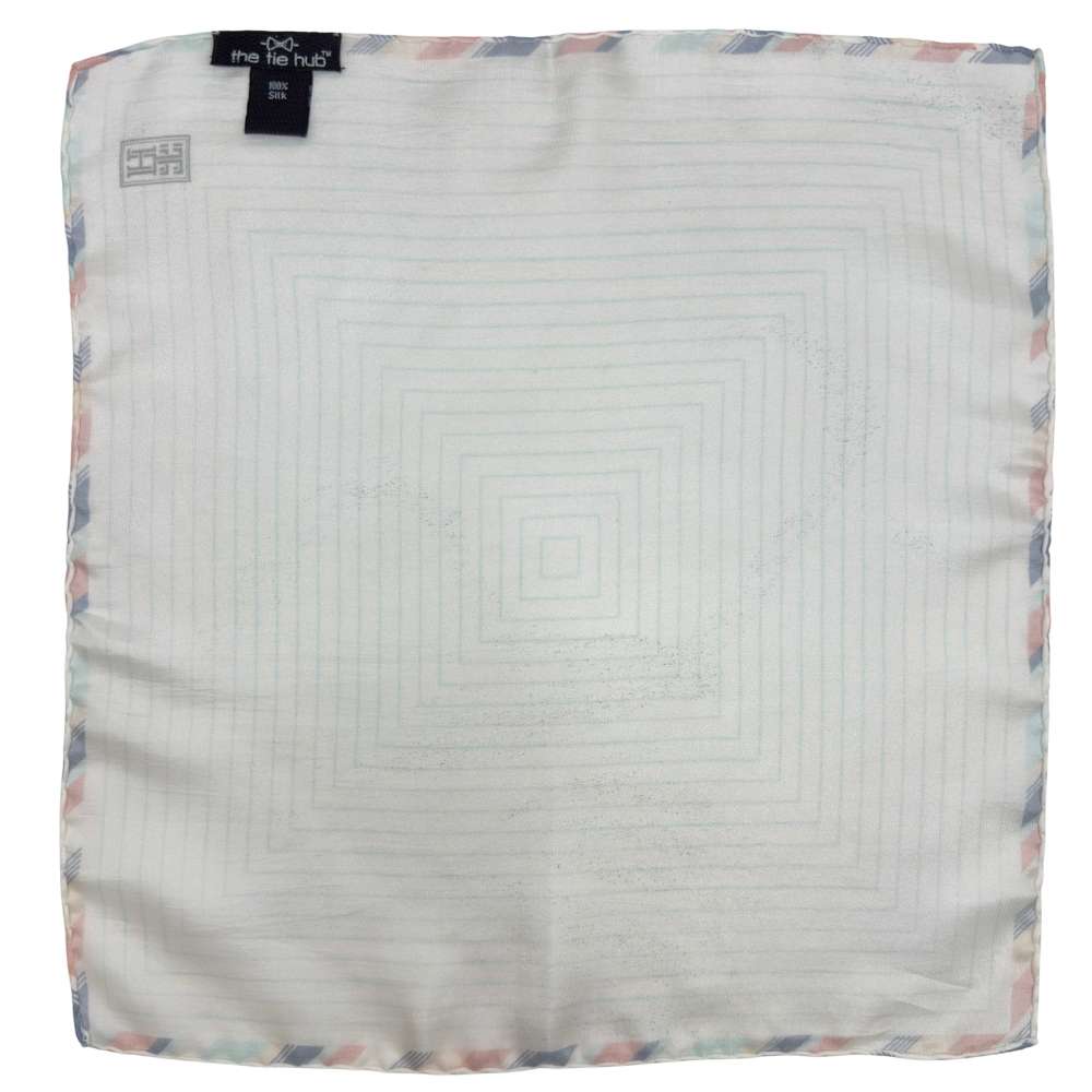 White Silk Pocket Square | Concentric Line Pattern Formal Suit Accessory