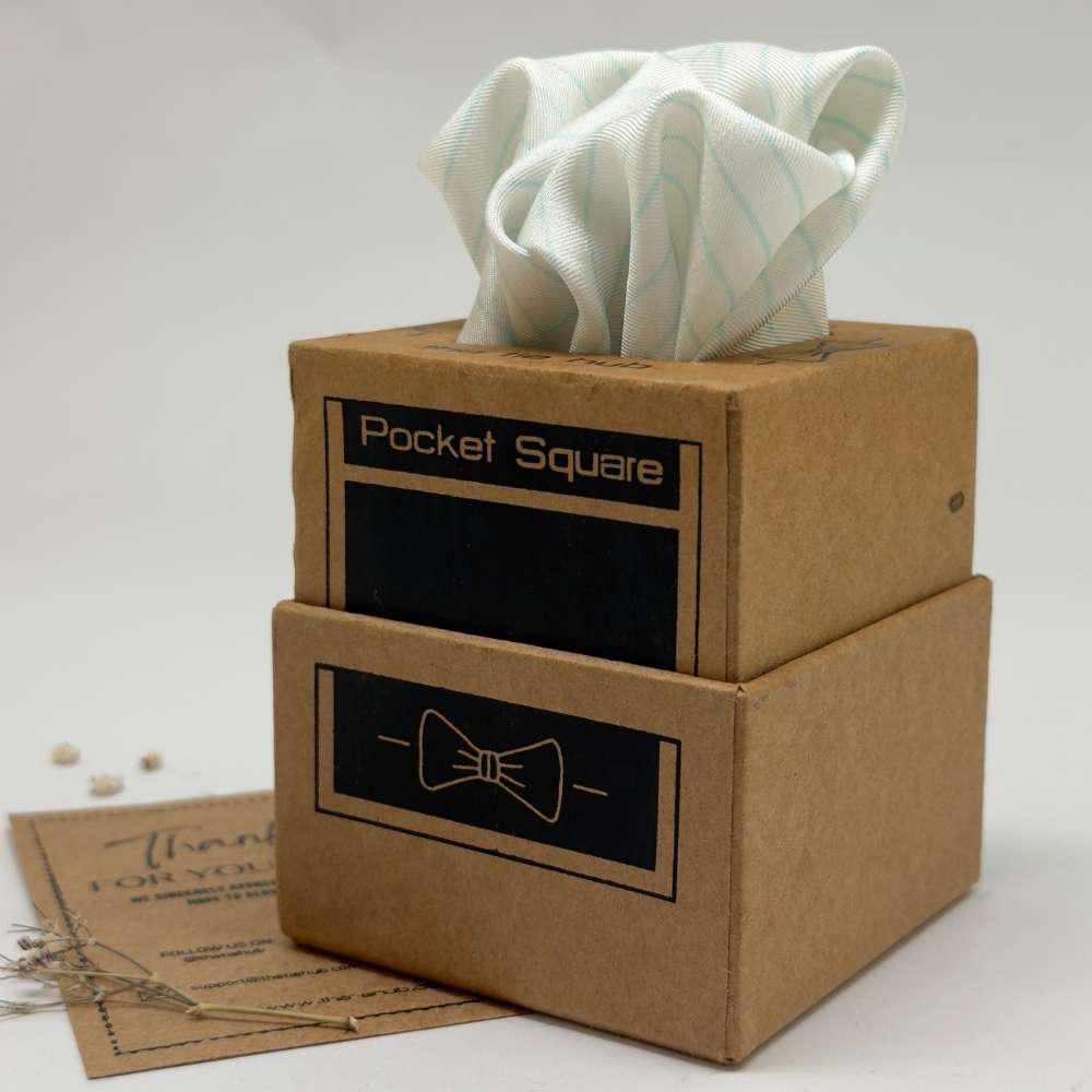White Silk Pocket Square | Concentric Line Pattern Formal Suit Accessory