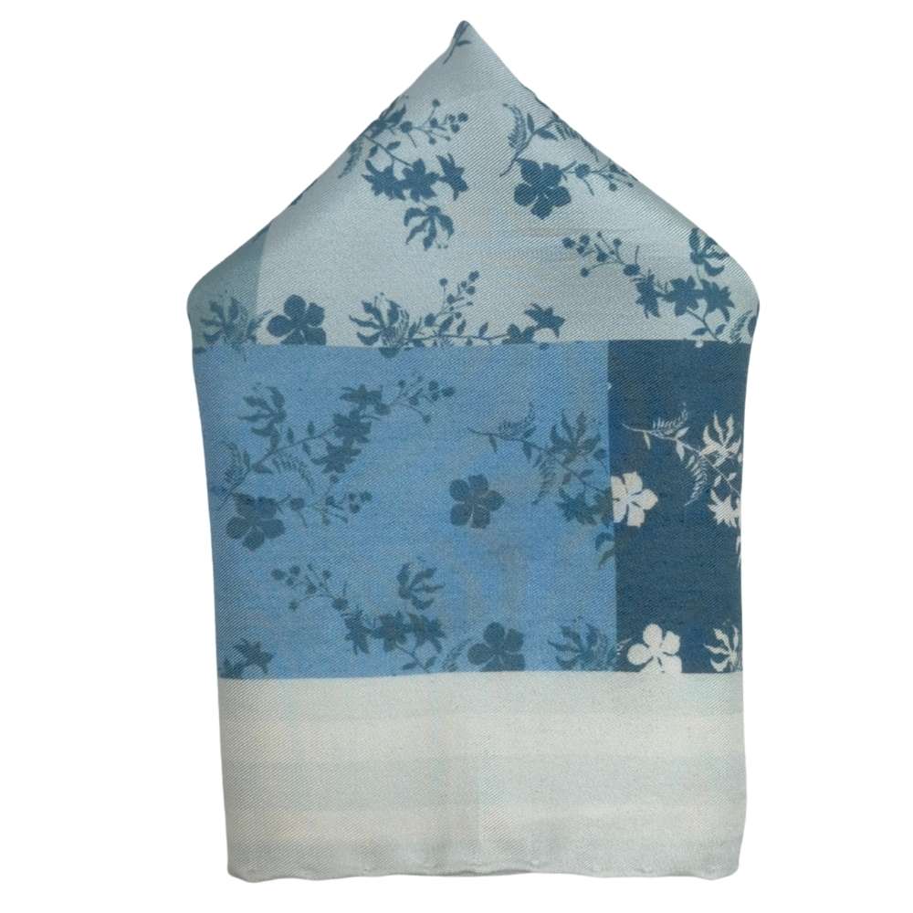 Blue White Silk Pocket Square | Floral Patchwork Formal Suit Accessory