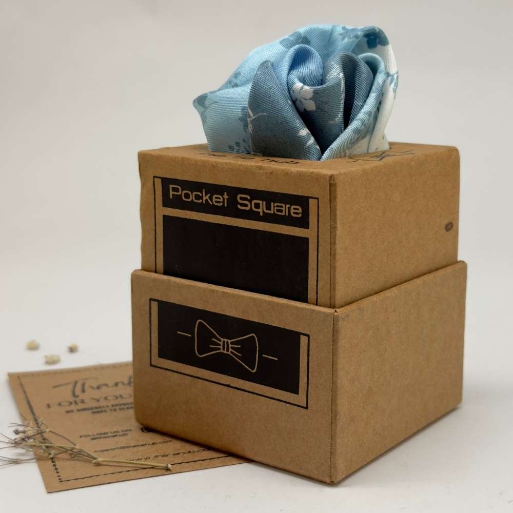 Blue White Silk Pocket Square | Floral Patchwork Formal Suit Accessory