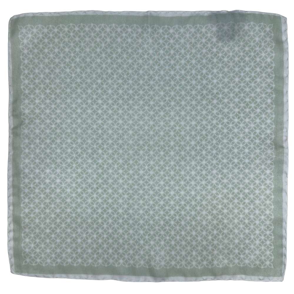 Green Silk Pocket Square | Circular Geometric Pattern Formal Suit Accessory