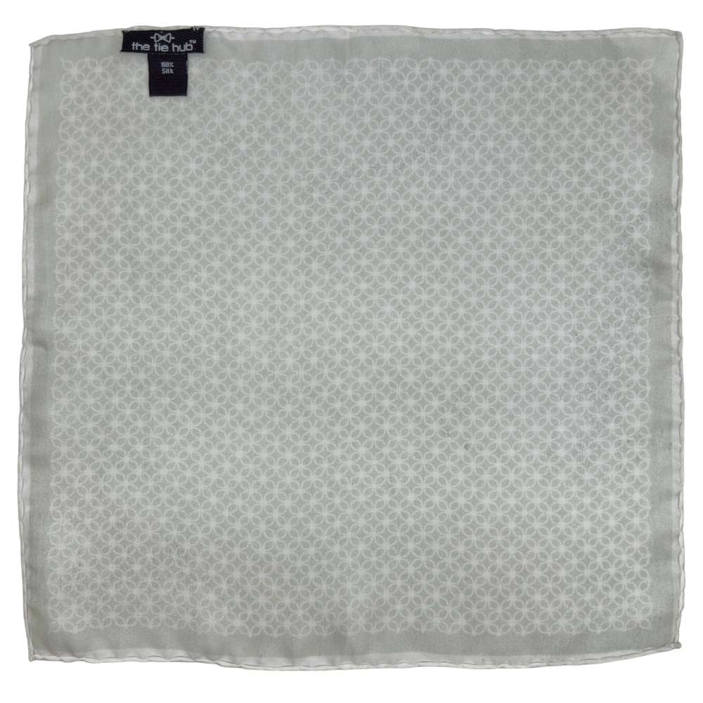 Green Silk Pocket Square | Circular Geometric Pattern Formal Suit Accessory