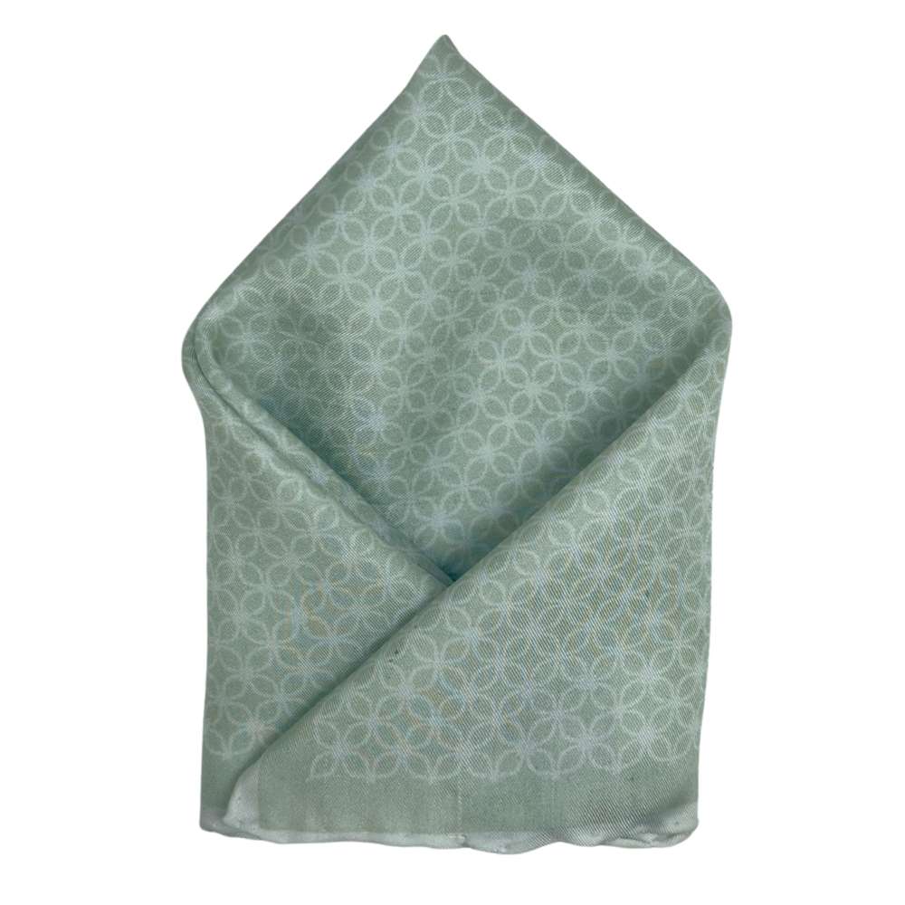 Green Silk Pocket Square | Circular Geometric Pattern Formal Suit Accessory