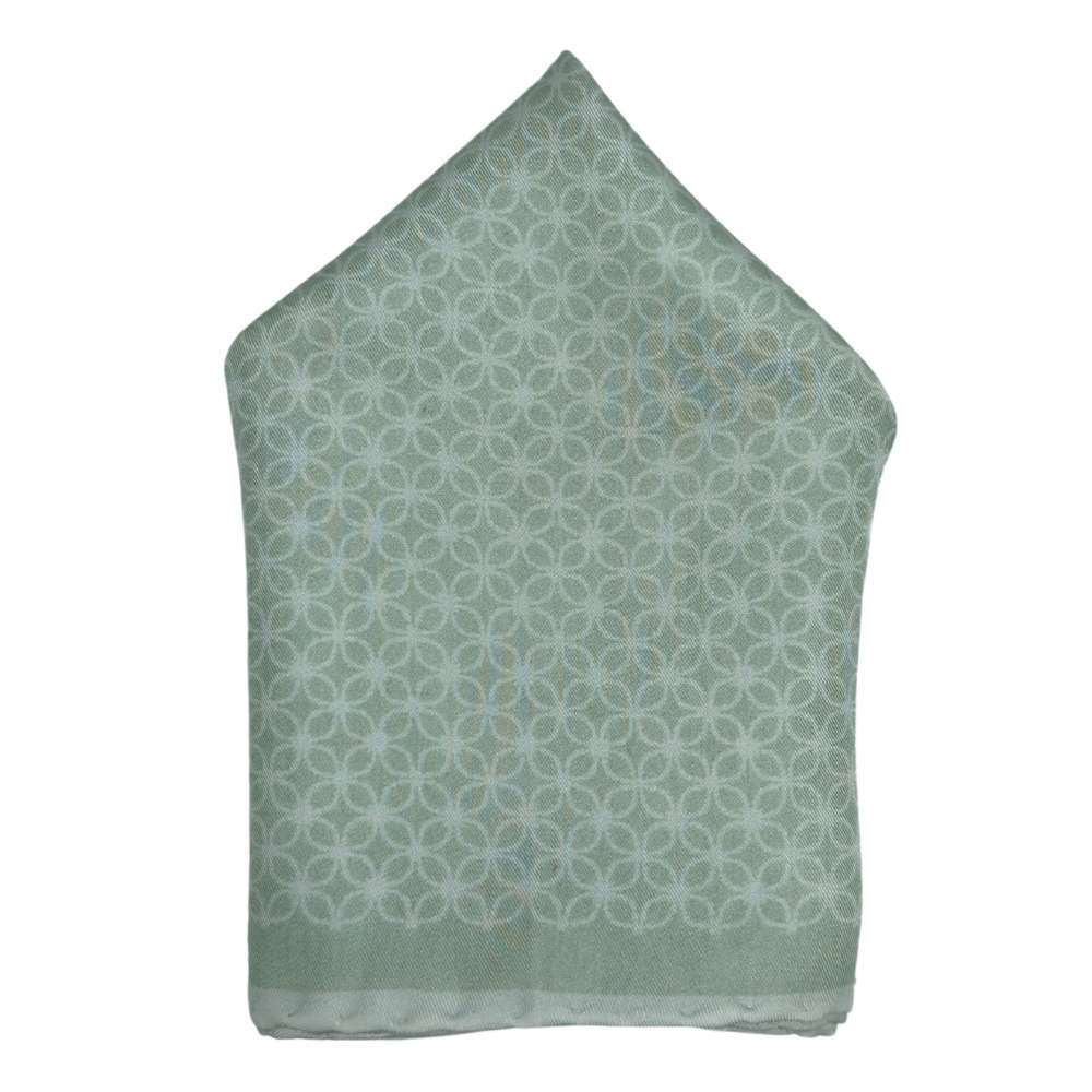 Green Silk Pocket Square | Circular Geometric Pattern Formal Suit Accessory