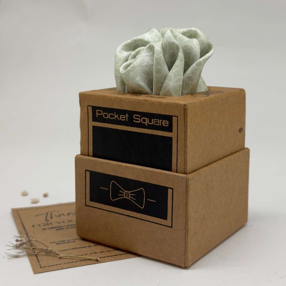 Green Silk Pocket Square | Circular Geometric Pattern Formal Suit Accessory