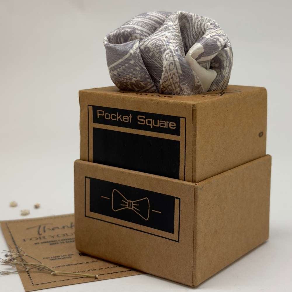 Cream Silk Pocket Square | Heritage Building Sketch Formal Suit Accessory