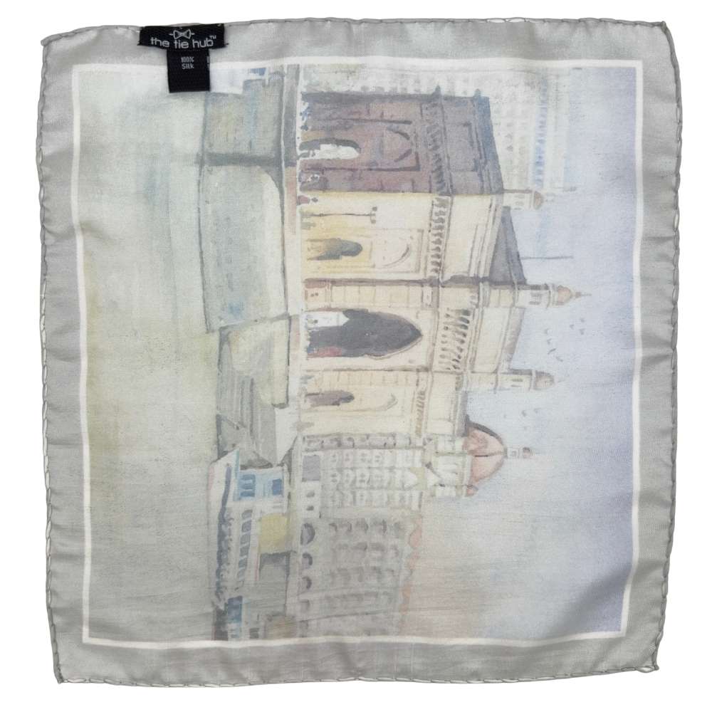 Multicolor Silk Pocket Square | Monument Landscape Print Formal Suit Accessory