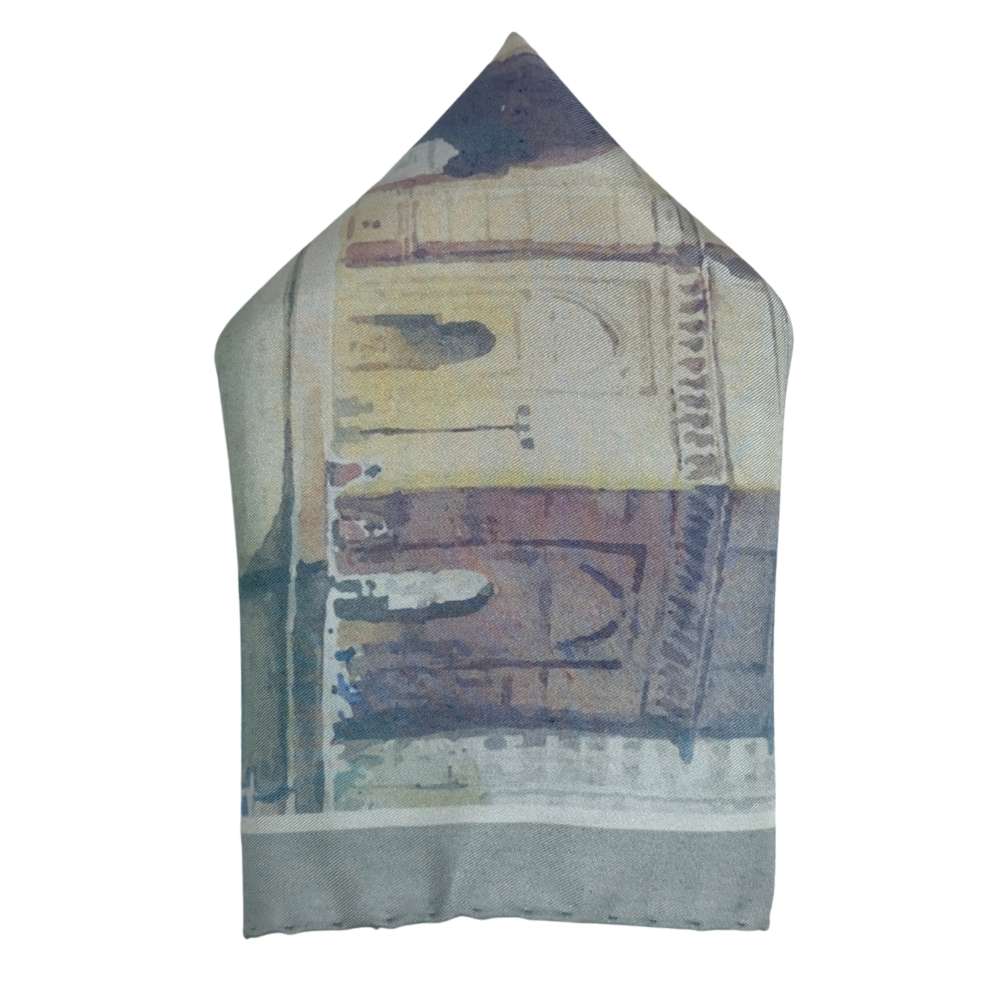 Multicolor Silk Pocket Square | Monument Landscape Print Formal Suit Accessory