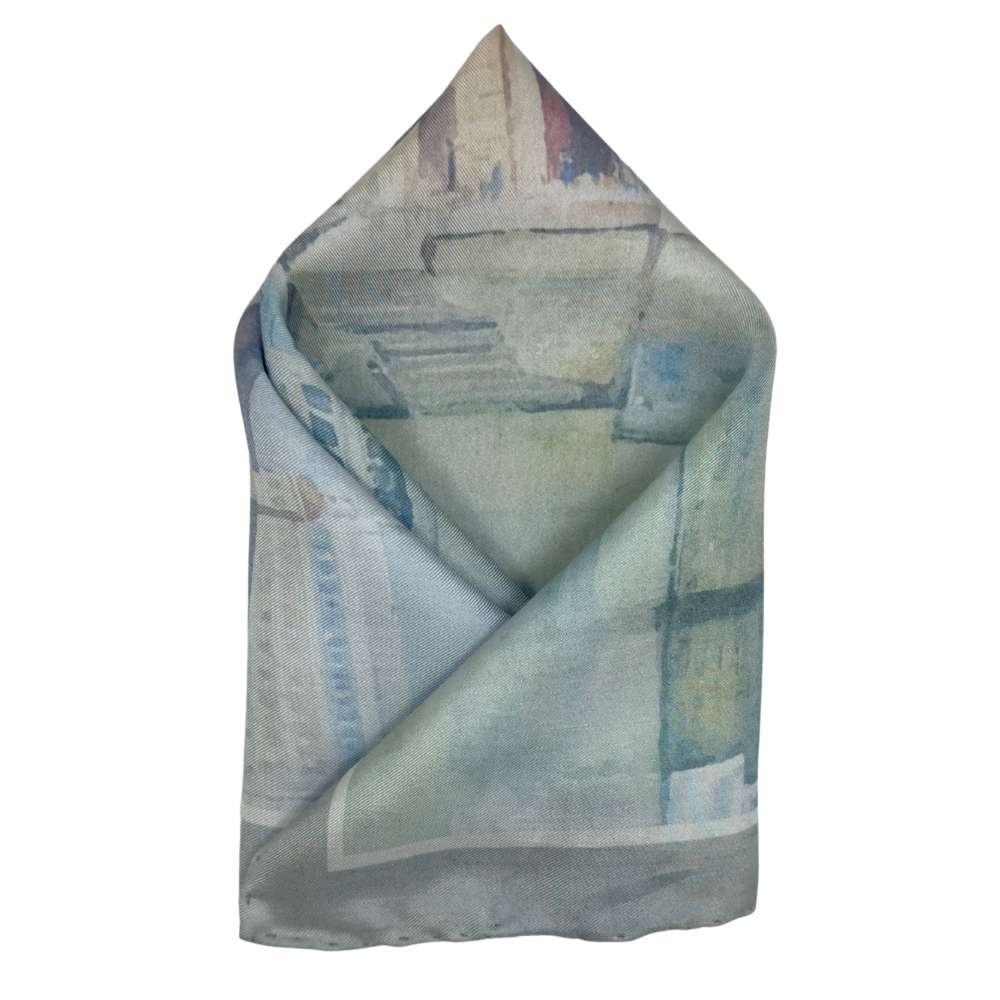 Multicolor Silk Pocket Square | Monument Landscape Print Formal Suit Accessory