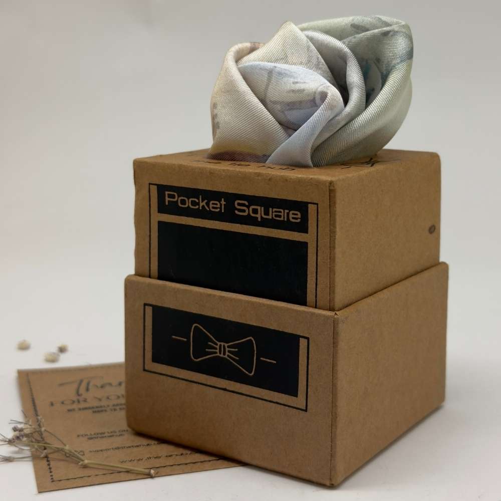 Multicolor Silk Pocket Square | Monument Landscape Print Formal Suit Accessory