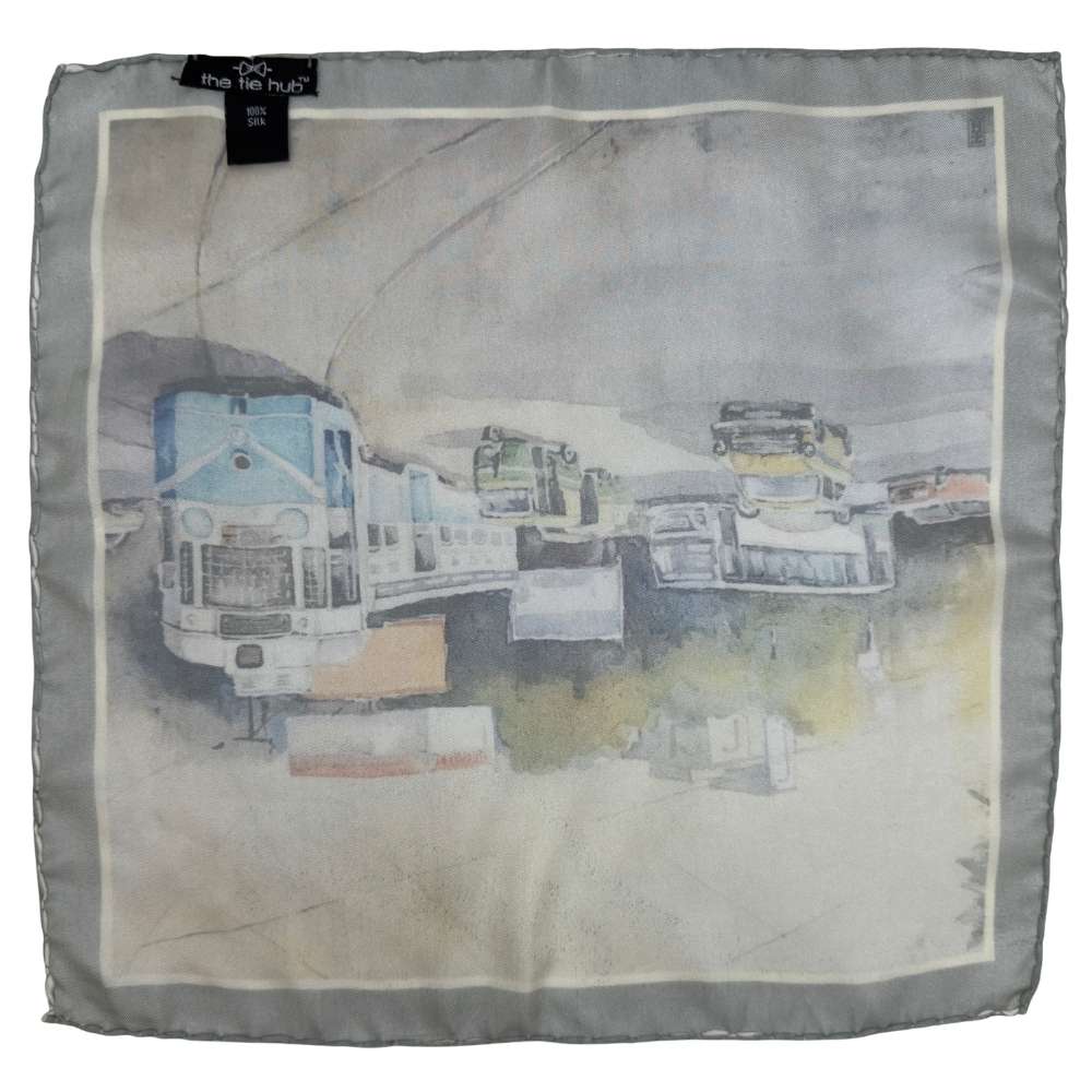 Multicolor Silk Pocket Square | Urban Cityscape Print Formal Suit Accessory