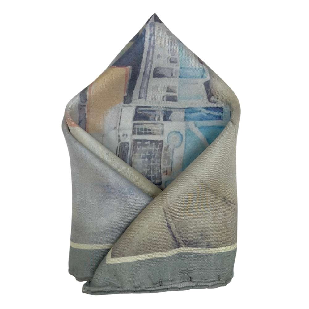 Multicolor Silk Pocket Square | Urban Cityscape Print Formal Suit Accessory