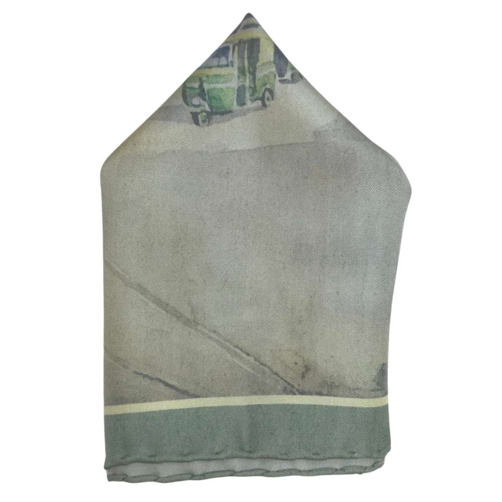 Multicolor Silk Pocket Square | Urban Cityscape Print Formal Suit Accessory