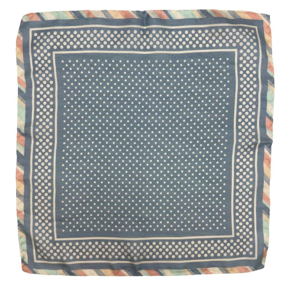 Blue Silk Pocket Square | Polka Dot Striped Border Formal Suit Accessory