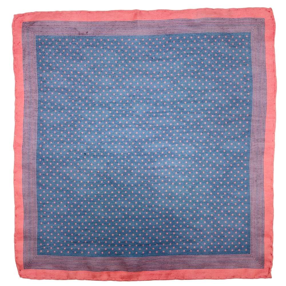 Blue Pink Silk Pocket Square | Fine Polka Dot Border Formal Suit Accessory