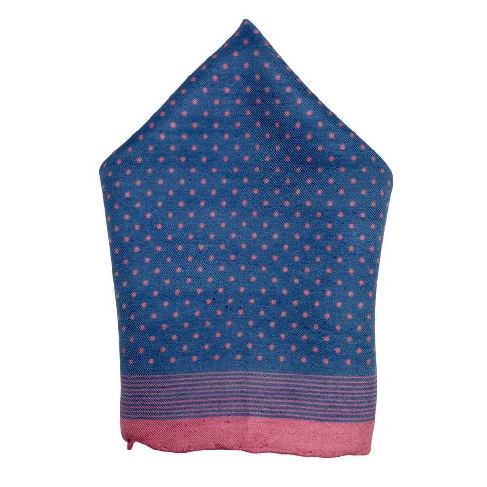 Blue Pink Silk Pocket Square | Fine Polka Dot Border Formal Suit Accessory