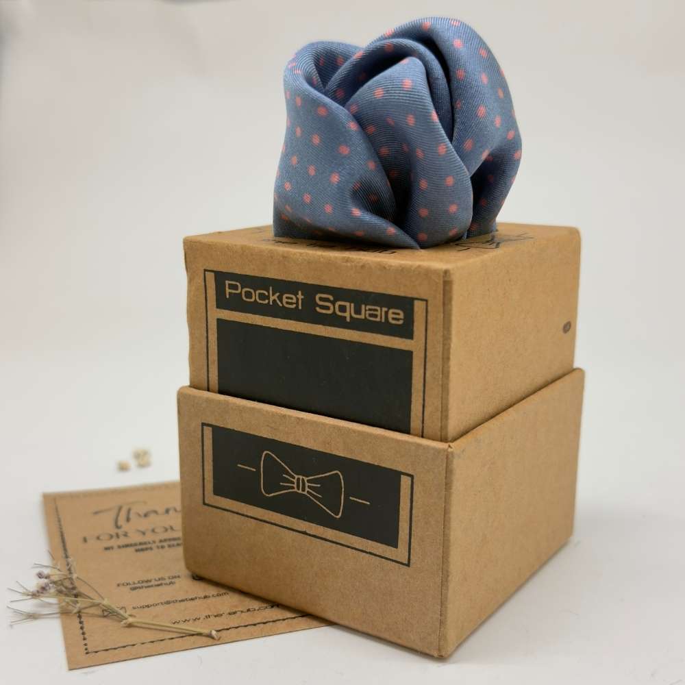 Blue Pink Silk Pocket Square | Fine Polka Dot Border Formal Suit Accessory