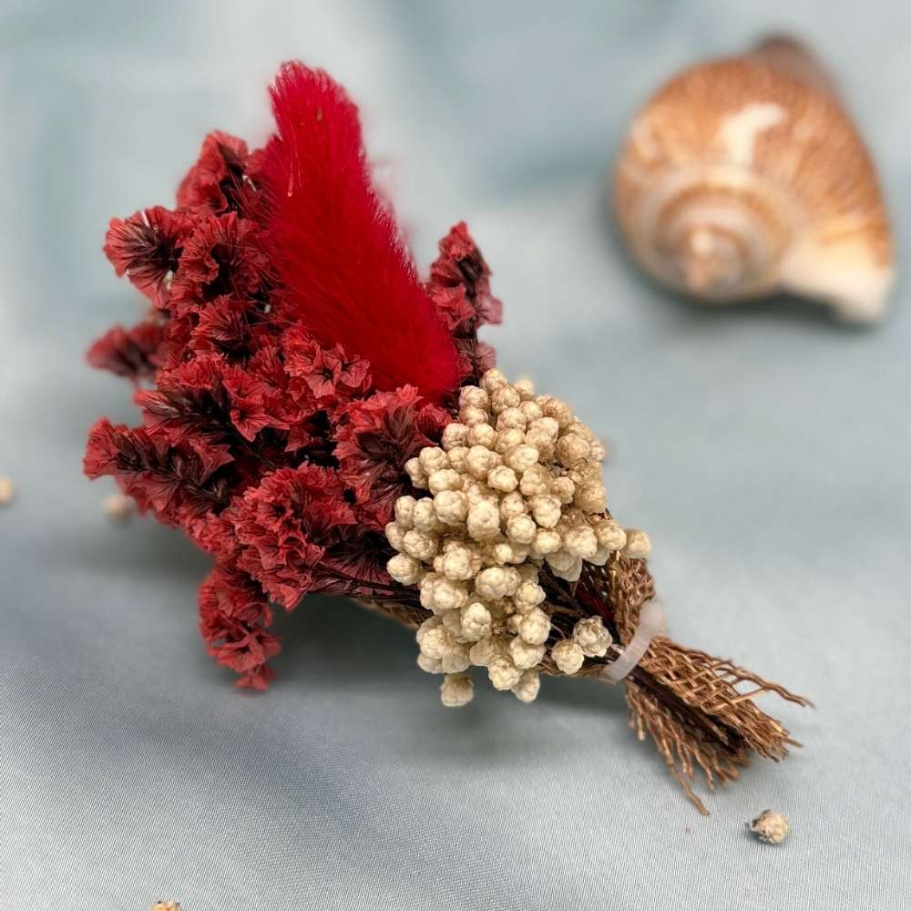 Red & Beige Artificial Flower Boutonniere Rustic Floral Design