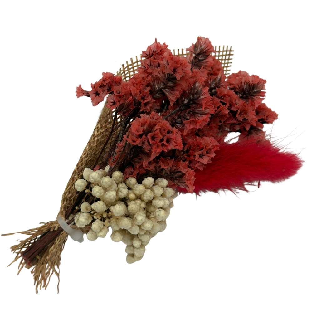 Red & Beige Artificial Flower Boutonniere Rustic Floral Design